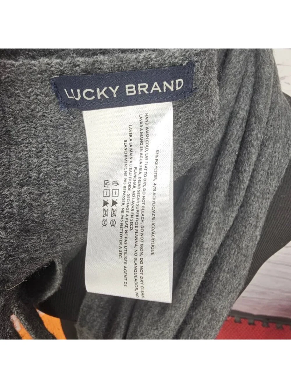 Lucky Brand Gray Fringe Knit Scarf Polyester & Acrylic Blend Soft & Stylish